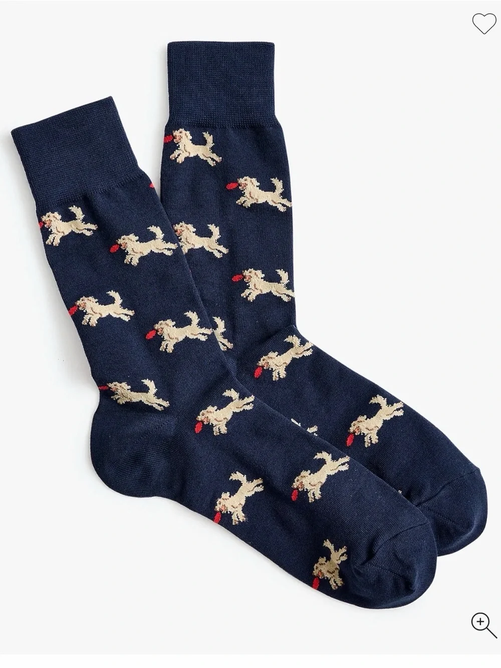 J. Crew Navy Crew Socks with Beige Dog and Red frisbee